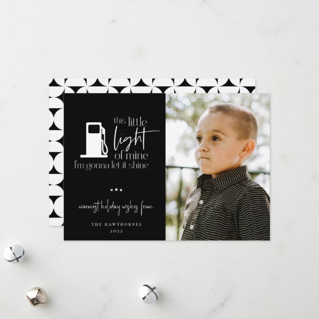This Little Light Of Mine Gas Humor Photo Holiday Card (Front/Back In Situ)