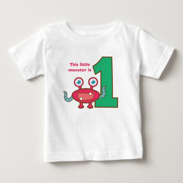 This little monster is one, first birthday baby T-Shirt (Front)