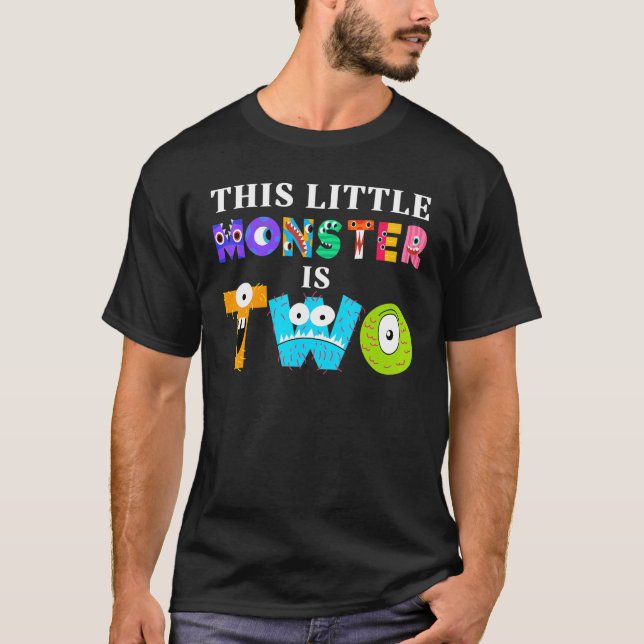 This Little Monster is Two 2nd Birthday Party Fami T-Shirt (Front)