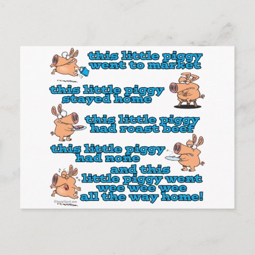 this little piggy nursery rhyme cartoon postcard