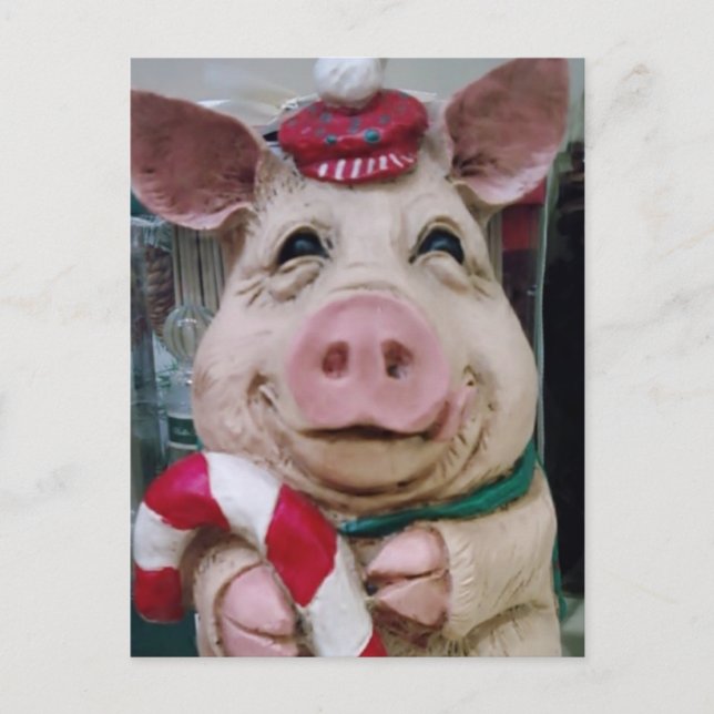 THIS LITTLE PIGGY SAYS MERRY CHRISTMAS HOLIDAY POSTCARD (Front)