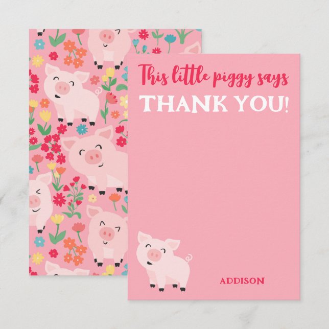 This Little Piggy Says Thank You Farm Animal Card (Front/Back)