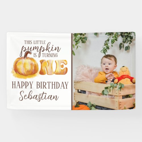 This Little Pumpkin Photo 1st Birthday Party Banner