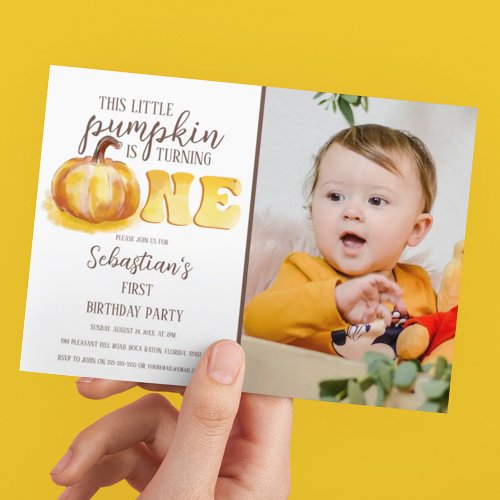 This Little Pumpkin Photo 1st Birthday Party Invit Invitation