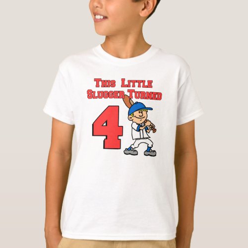 This Little Slugger Turned 4 Baseball T_Shirt