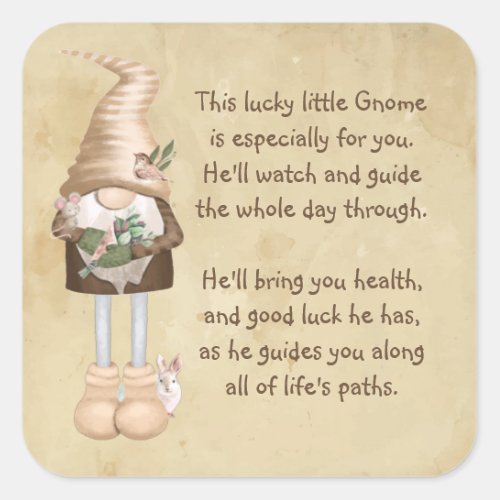 This lucky little Gnome Good luck  Health  Square Sticker