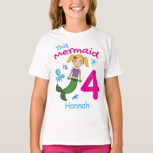 This Mermaid Is 4 Editable Name T_Shirt