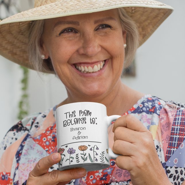 This Mom Belongs to Floral Flower Mom Gift Custom Coffee Mug (Creator Uploaded)