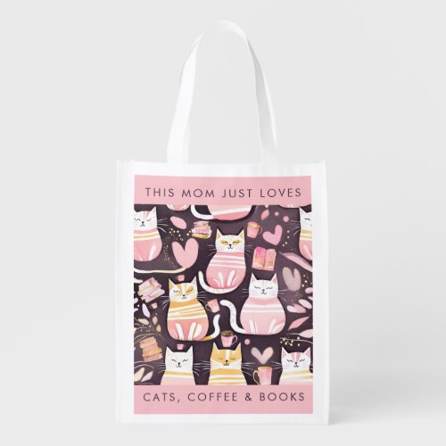 This Mom Just Loves Cats Coffee  Books Cat Mom Grocery Bag