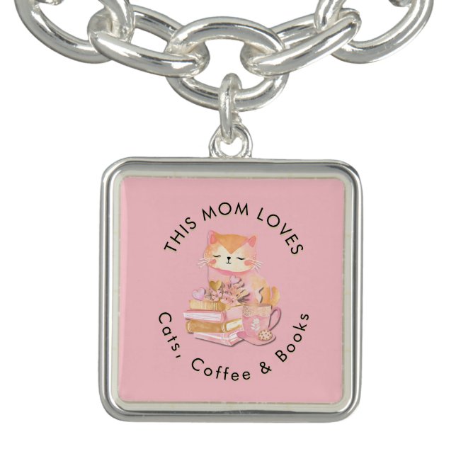 This Mom Loves Cats Coffee Books Reader Book Lover Bracelet (Design)
