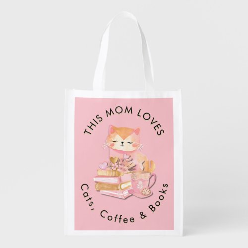 This Mom Loves Cats Coffee Books Reader Book Lover Grocery Bag