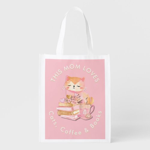 This Mom Loves Cats Coffee Books Reader Book Lover Grocery Bag