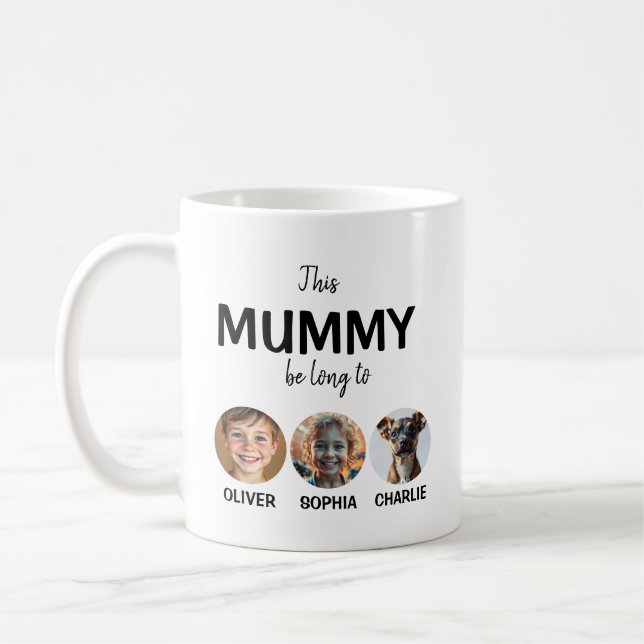This Mom Mummy Belongs To, Kids Face 3 Photos Coffee Mug (Left)