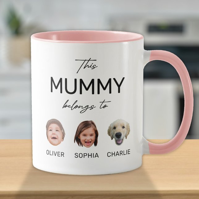 This Mom Mummy Belongs To, Kids Face 3 Photos Mug (Creator Uploaded)