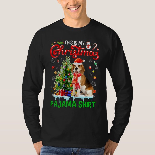 This My Christmas Pajama   Beagle Scarf Santa Xmas T-Shirt (Front)