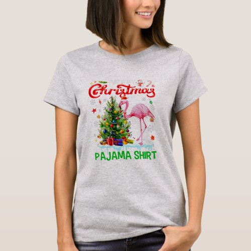 This My Christmas Pajama Flamingo Scarf Santa Hat T_Shirt