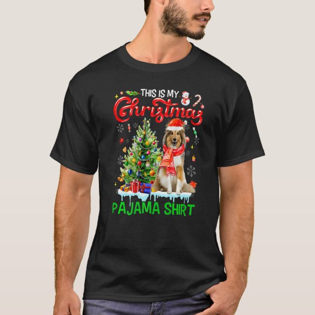 This My Christmas Pajama  Shetland Sheepdog Santa  T-Shirt (Front)