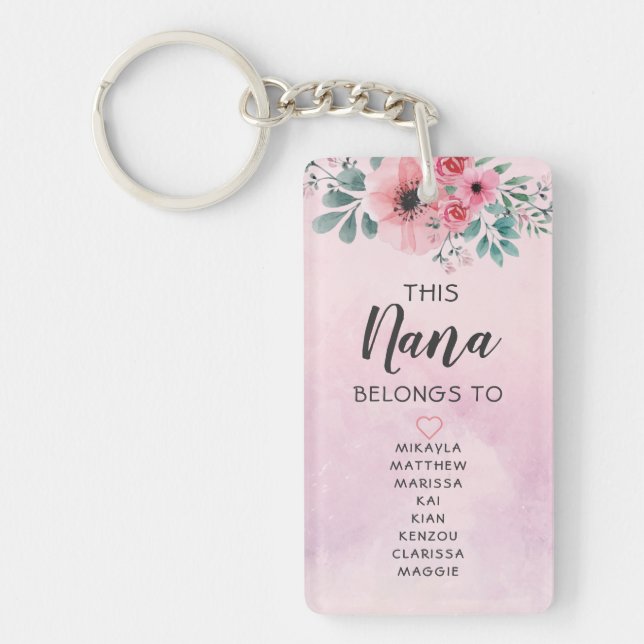 This Nana Belongs To Pink Floral Watercolor Keychain (Front)