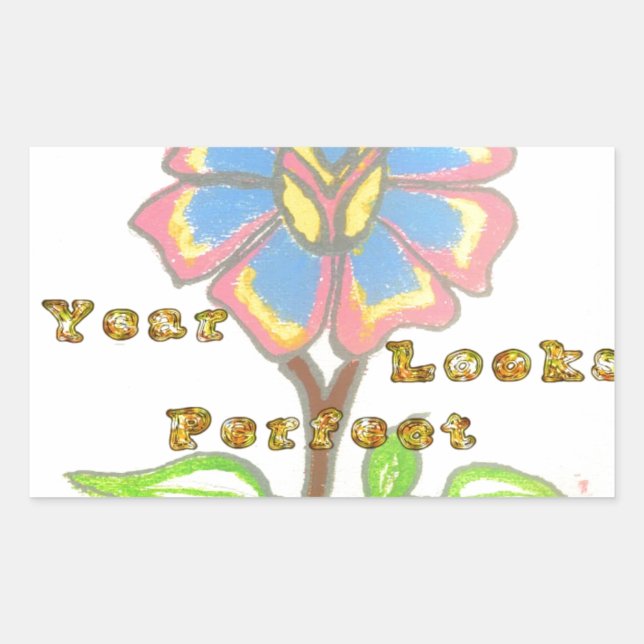 This New Year Looks Perfect Floral Text Art Print Rectangular Sticker (Front)