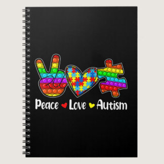 This Novelty Poppin With Sayings "Peace Love Autis Notebook