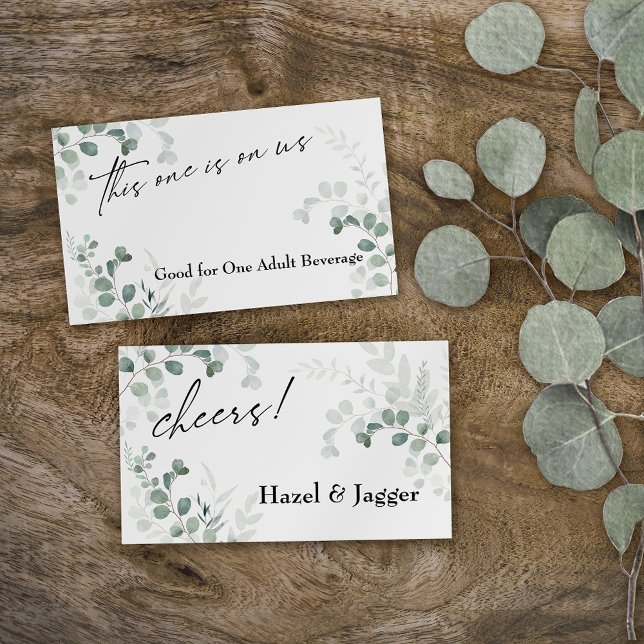 This One is On Us Elegant Greenery Drink Ticket Enclosure Card (Creator Uploaded)