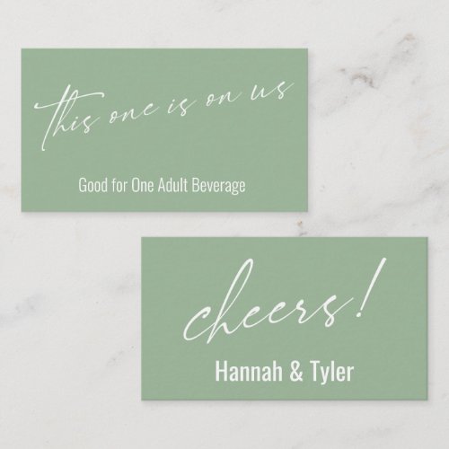 This One is On Us Sage Green Drink Ticket Enclosure Card