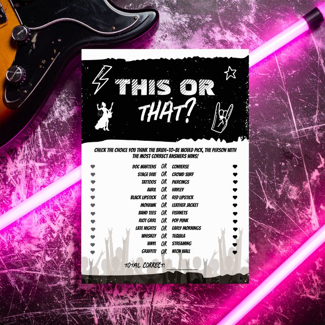 This or That Punk theme Rock bachelorett game card (Creator Uploaded)