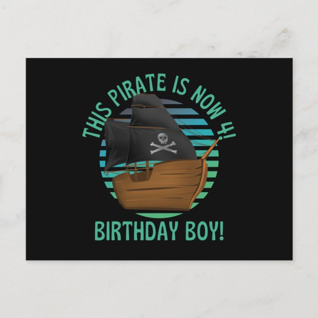 This Pirate Is Now 4 Birthday Boy Postcard (Front)