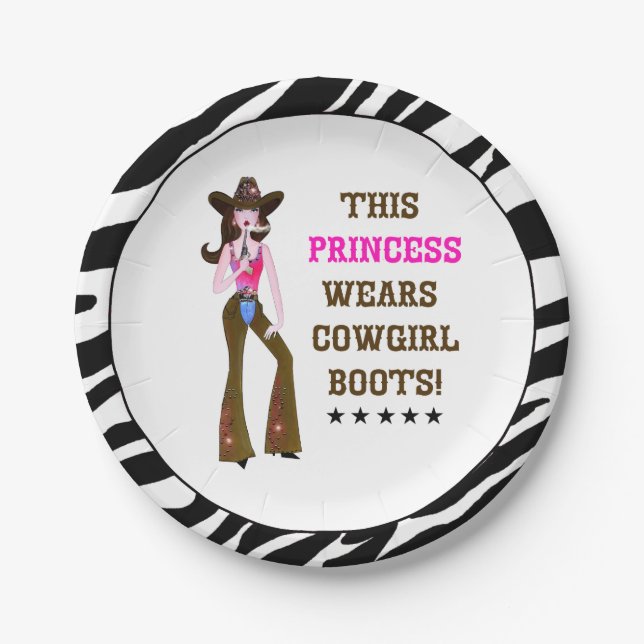 This Princess Wears Cowgirl Boots! Paper Plates (Front)