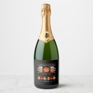 This Pumpkin Runs On Beer Funny Ugly Halloween Sparkling Wine Label