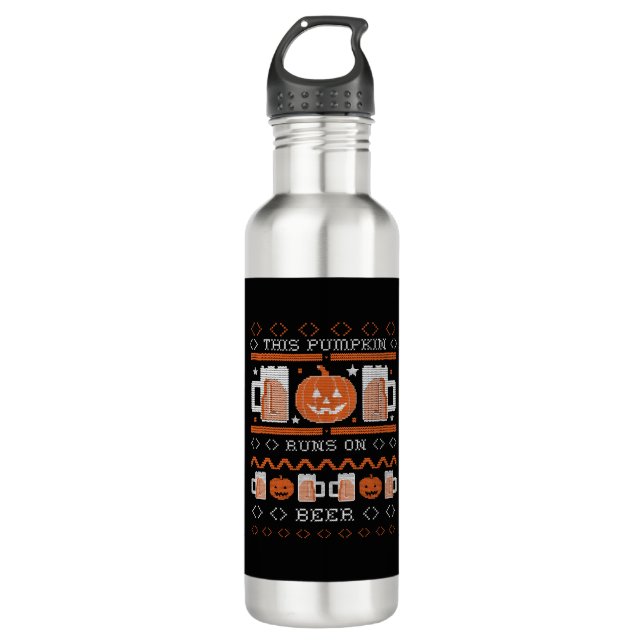 This Pumpkin Runs On Beer Funny Ugly Halloween Stainless Steel Water Bottle (Front)