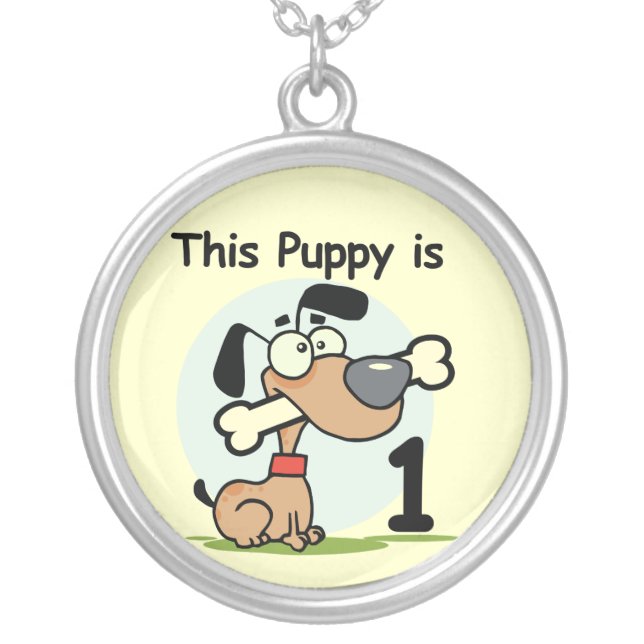 This Puppy 1st Birthday T shirts and Gifts Silver Plated Necklace (Front)
