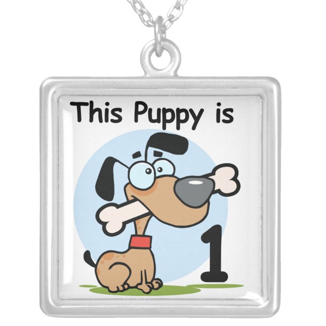 This Puppy 1st Birthday T shirts and Gifts Silver Plated Necklace (Front)