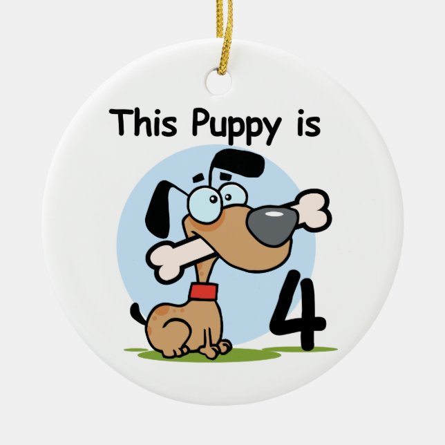 This Puppy 4th Birthday Tshirts and Gifts Ceramic Ornament (Front)
