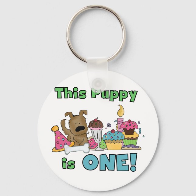 This Puppy is One Tshirts and Gifts Keychain (Front)