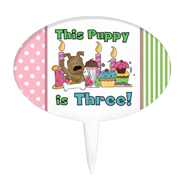 This Puppy is Three Birthday Cake Topper (Front)