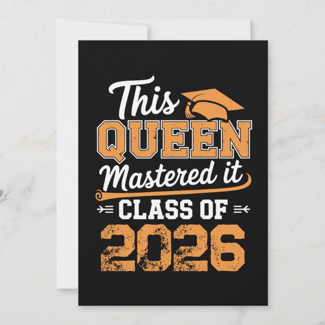 This Queen Mastered It Class Of 2026 Graduation Invitation (Front)