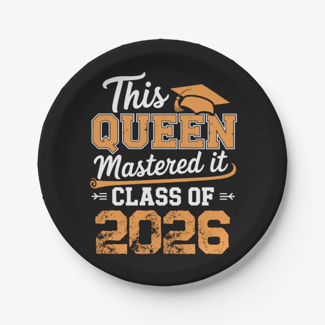 This Queen Mastered It Class Of 2026 Graduation Paper Plates (Front)