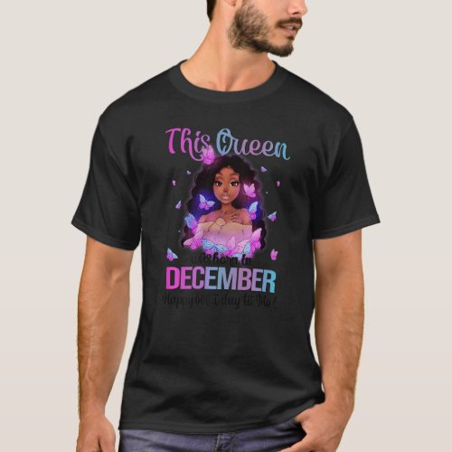 This Queen Was Born In December Black Afro Girl Bi T_Shirt
