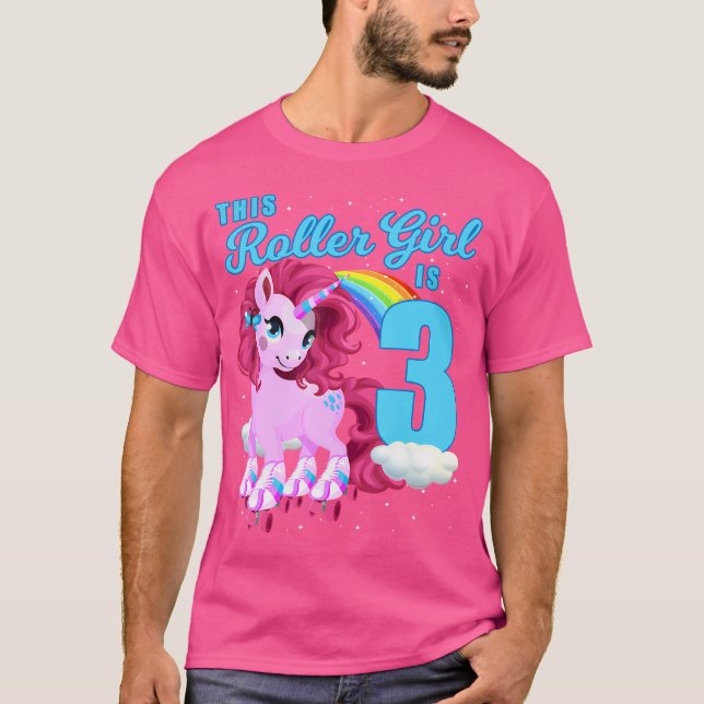 This Roller Girl Is 3 Roller Skating Unicorn Birth T-Shirt (Front)