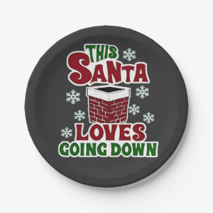This Santa Loves Going Down Christmas Naughty Xmas Paper Plates