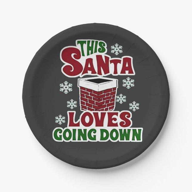 This Santa Loves Going Down Christmas Naughty Xmas Paper Plates (Front)