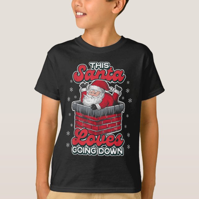 This Santa Loves Going Down Funny Xmas Men Father  T-Shirt (Front)