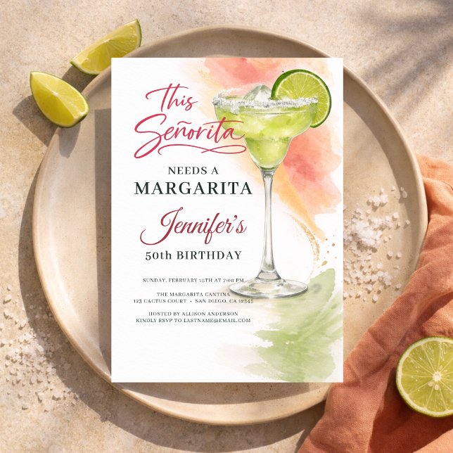 This Señorita Needs a Margarita 50th Fiesta Invitation (Creator Uploaded)