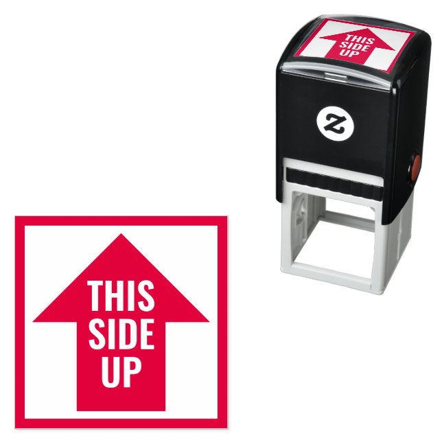 This Side Up Arrow Packaging Supplies Red Self-inking Stamp (In Situ)