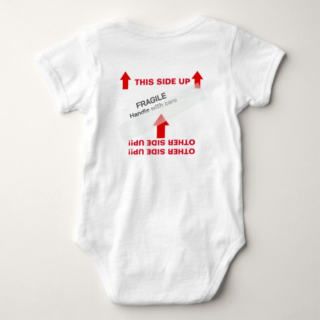 "THIS SIDE UP" Baby Handling Instructions Humorous Bodysuit (Back)
