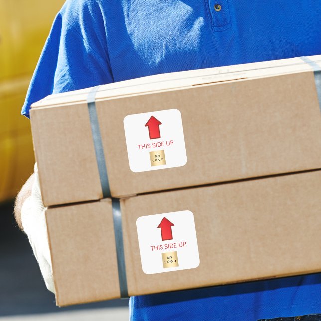 This side up red arrow business logo square sticker (Creator Uploaded)