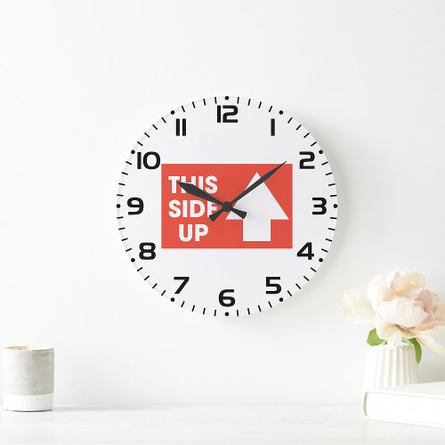 This Side Up Sign Large Clock