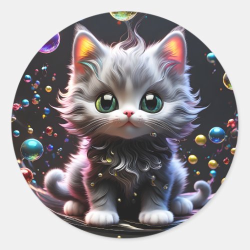 This silver and black kitten is so realistic and c classic round sticker