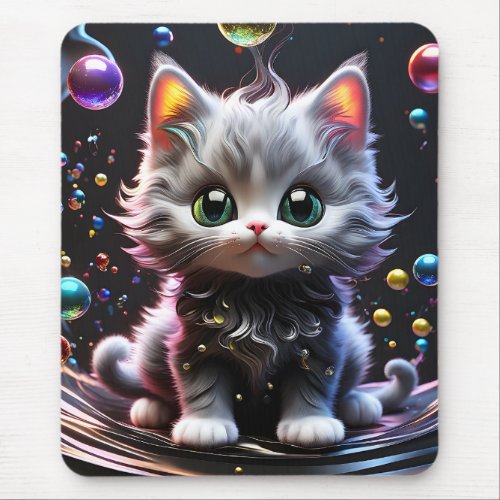 This silver and black kitten is so realistic and c mouse pad